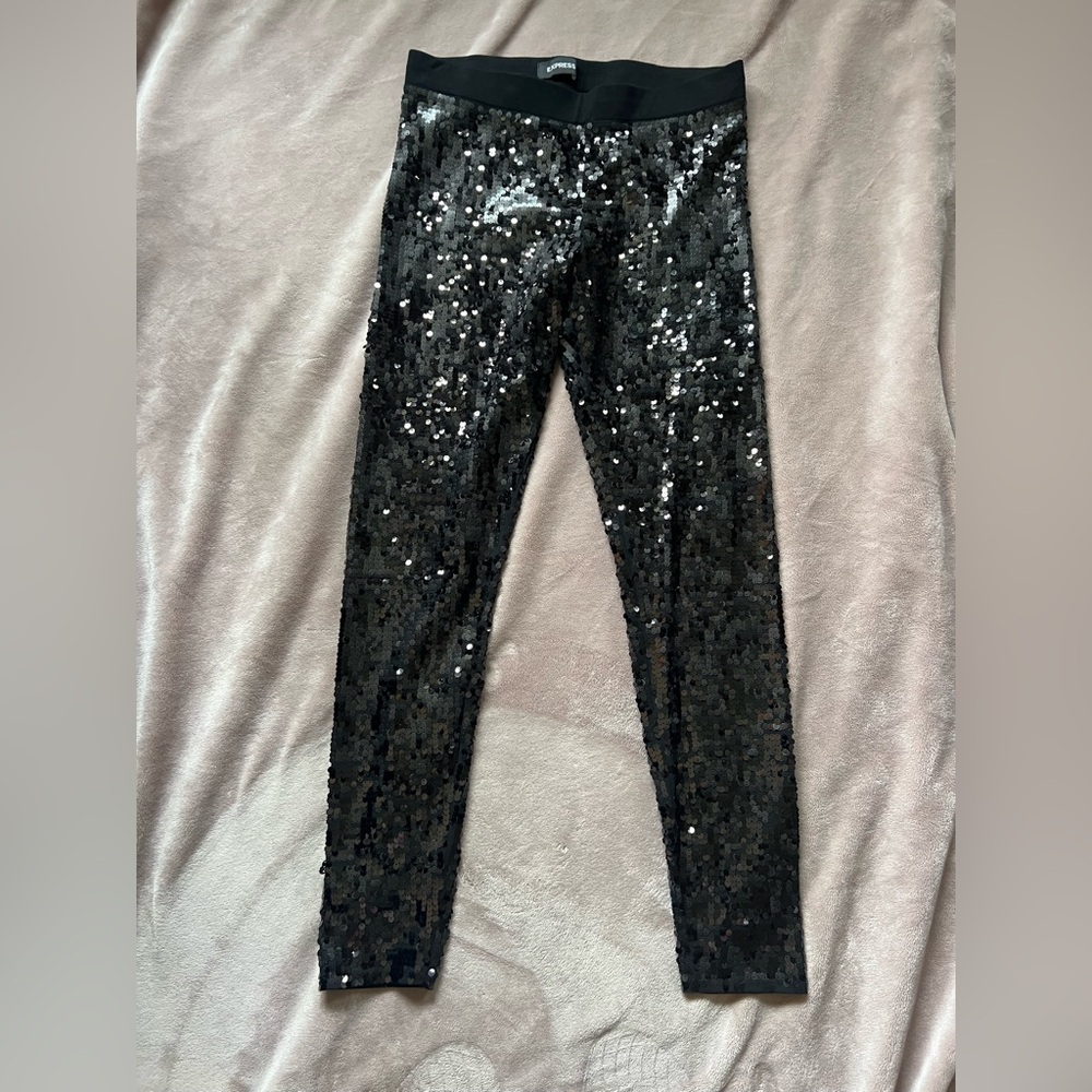 Express Black Sequin Leggings